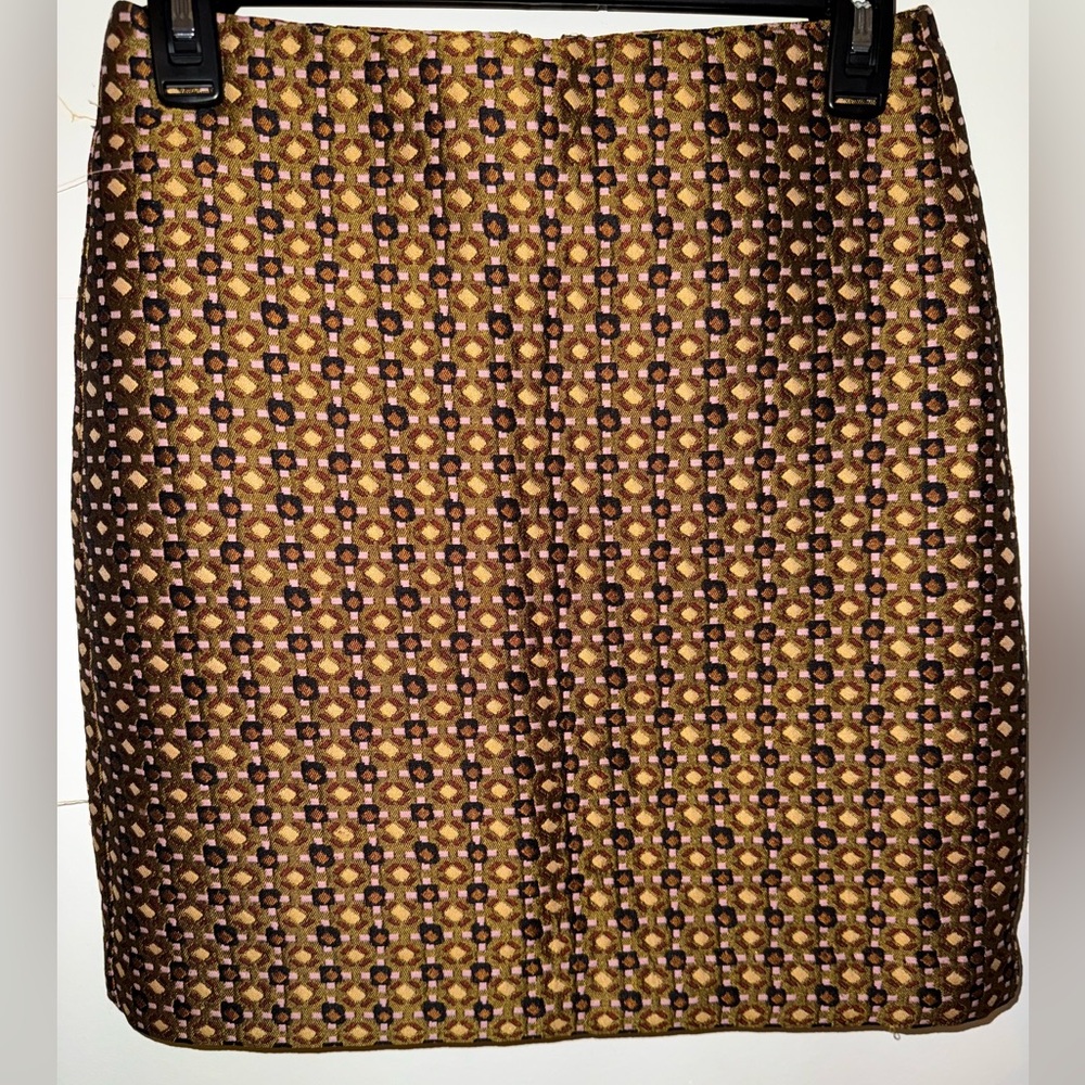LOFT Brown and Black Geometric Pencil Skirt